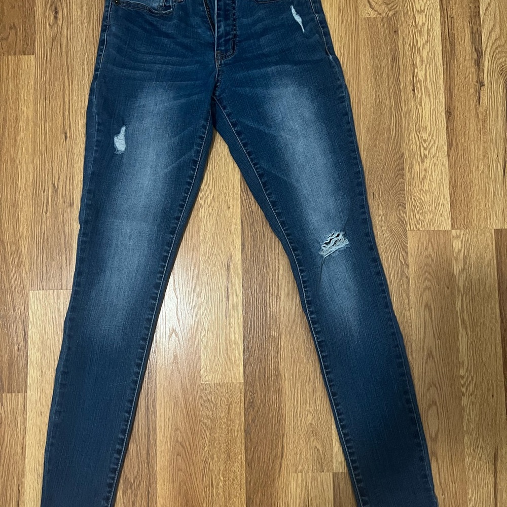Aeropostale Women's Dark Blue Distressed Skinny Jeans